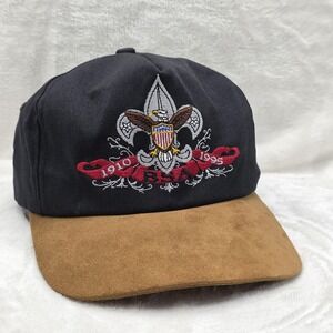 Vintage Boy Scouts BSA Hat Cap Strap Back Black Brown Eagle Embroidered Mens 90s